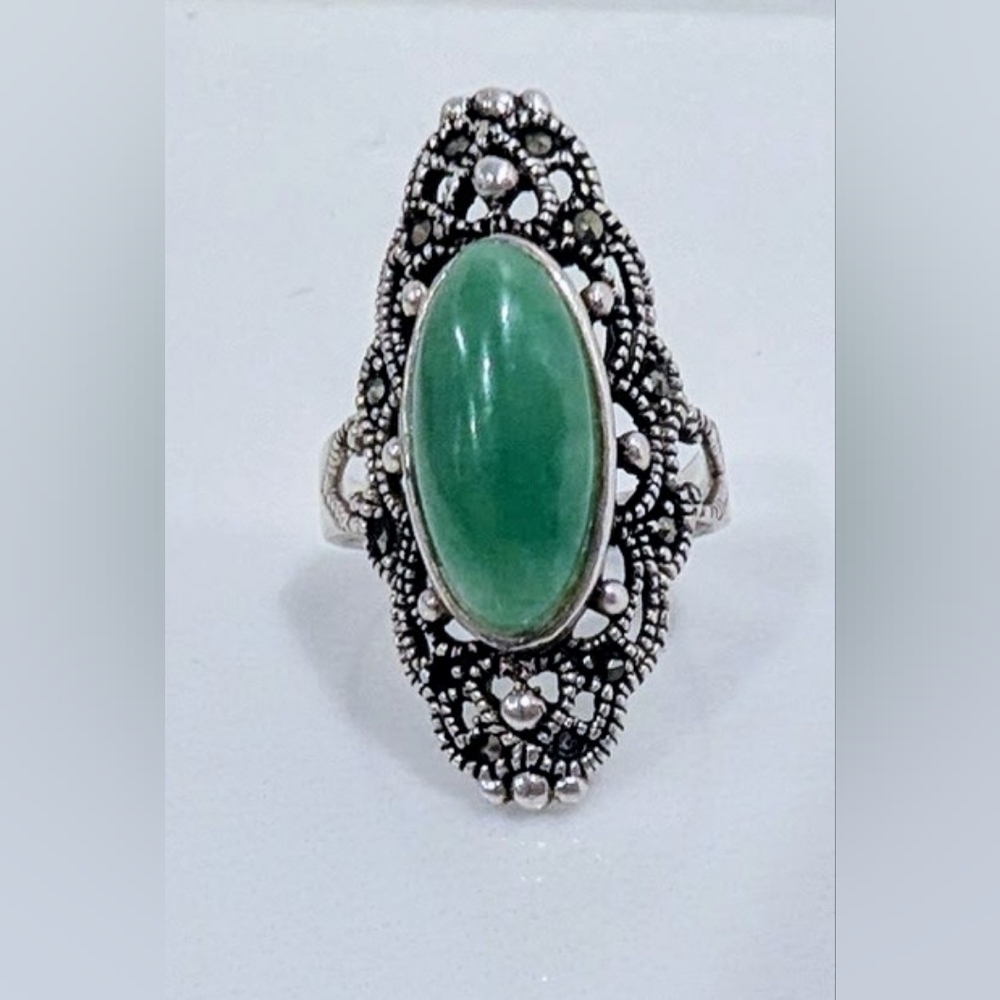 Jade and Silver Oval Ring